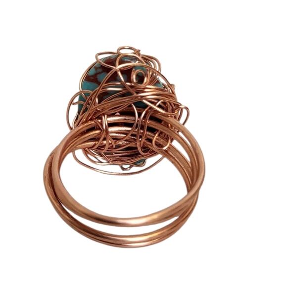 Handmade Copper Wire Wrapped Turquoise Stone Statement Ring - Picture 4 of 4